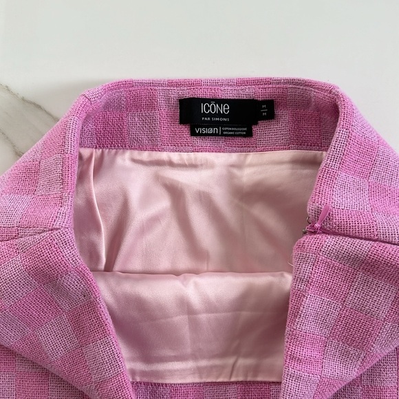 ICONE par Simons Pink checkered damier organic cotton mini skirt Size Medium M - Picture 2 of 8